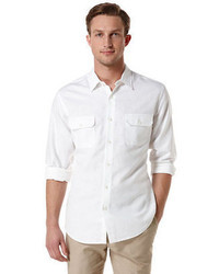 Perry Ellis Solid Linen Pocket Shirt