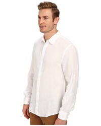 Perry Ellis Rolled Sleeve Solid Linen Shirt Clothing
