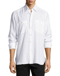 Ike Behar Sante Fe Long Sleeve Linen Shirt White