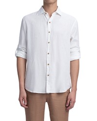 Bugatchi Shaped Fit Print Linen Button Up Shirt In White At Nordstrom