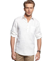 Tasso Elba Shirt Long Sleeve Linen Blend Popover Shirt
