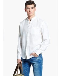 Mango Outlet Slim Fit Mao Collar Linen Shirt
