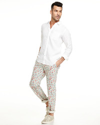 Neiman Marcus Slim Fit Piece Dye Linen Sport Shirt White