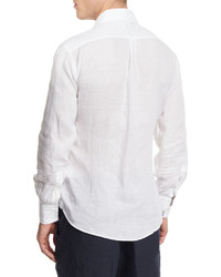 Brunello Cucinelli Solid Long Sleeve Linen Shirt White