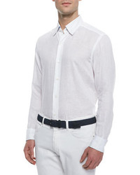 Ermenegildo Zegna Solid Woven Linen Sport Shirt White