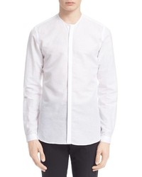 The Kooples Trim Fit Collarless Linen Cotton Shirt