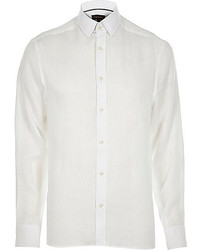 River Island White Linen Long Sleeve Shirt