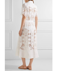 Miguelina Berly Broderie Anglaise Cotton And Linen Midi Dress White