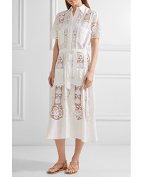 Miguelina Berly Broderie Anglaise Cotton And Linen Midi Dress White