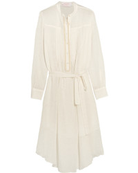 See by Chloe See By Chlo Belted Cotton And Linen Blend Gauze Midi Dress Off White
