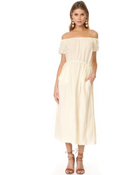 White Linen Off Shoulder Dress