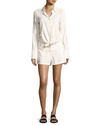 Theory Ranay Crunch Wash Long Sleeve Romper White