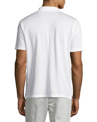 Luciano Barbera Cotton Linen Blend Polo Shirt White