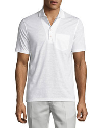 Luciano Barbera Cotton Linen Blend Polo Shirt White
