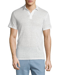 Vince Johnny Collar Short Sleeve Polo Shirt Linen White