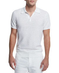 Michael Kors Michl Kors Textured Cottonlinen Polo Shirt White