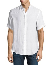 Armani Collezioni Banded Collar Linen Sport Shirt White