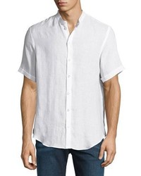 Armani Collezioni Banded Collar Linen Sport Shirt White