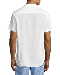Orlebar Brown Meden Tailored Fit Short Sleeve Linen Shirt White