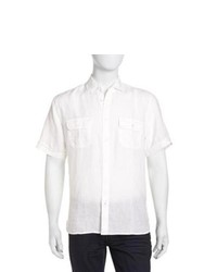 Neiman Marcus Short Sleeve Linen Sport Shirt White