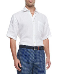 Peter Millar Linen Short Sleeve Shirt White