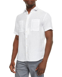 Armani Collezioni Short Sleeve Linen Shirt White