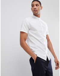 Selected Homme Short Sleeve Linen Shirt With Grandad Collar