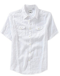 Murano Short Sleeve Slim Solid Linen Button Down Shirt