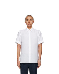 Dolce and Gabbana White Linen Embroidered Dg Logo Short Sleeve Shirt