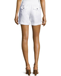 Neiman Marcus Cuffed Drawstring Linen Shorts Simply White