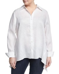 Neiman Marcus Drape Back Linen Tunic White Plus Size