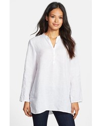 Eileen Fisher Mandarin Collar Organic Linen Tunic White Large