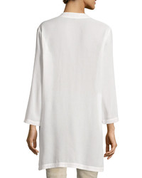 Halston Heritage Notched V Neck High Low Tunic Top Linen White