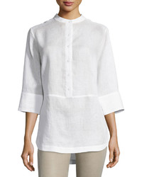 Neiman Marcus Linen 34 Sleeve Button Front Tunic White