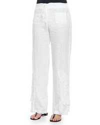 Johnny Was Collection Linen Wide Leg Crochet Pants White