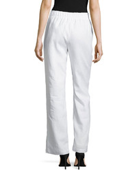 Neiman Marcus Elastic Waist Wide Leg Linen Pants Simply White