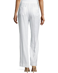 Neiman Marcus Wide Leg Drawstring Linen Pants White
