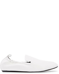 Lanvin Glossed Textured Leather Loafers White