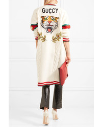 Gucci Appliqud Cable Knit Wool Cardigan