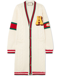 Gucci Appliqud Cable Knit Wool Cardigan