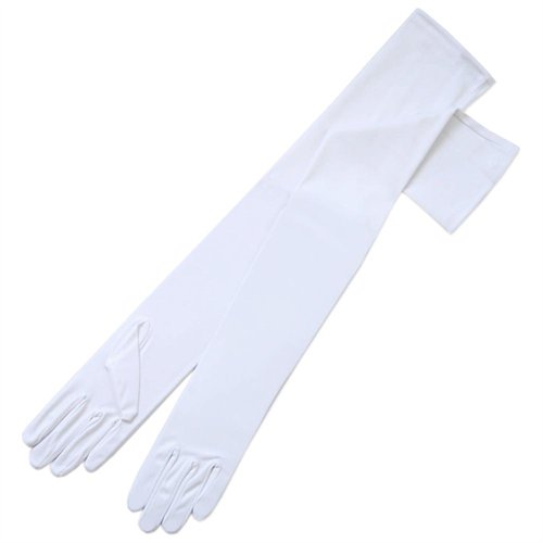 ZaZa Bridal 23.5" Long Shiny Stretch Satin Dress Gloves Opera Length-White 