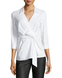 Lafayette 148 New York Caralyn Wrap Bow Blouse White