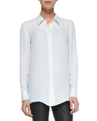 Vince Classic Long Sleeve Silk Blouse White