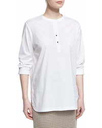 Misook Collection Button Placket Long Sleeve Blouse White Plus Size