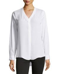 Laundry by Shelli Segal Contrast Front V Neck Blouse Optic White