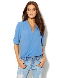 New York & Co. Faux Wrap Blouse Solid