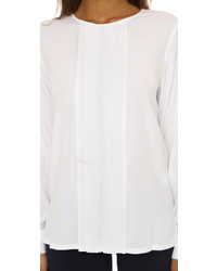 DKNY Long Sleeve Back Zip Pleated Front Blouse
