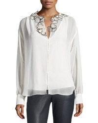 See by Chloe Long Sleeve Floral Chiffon Blouse Winter White