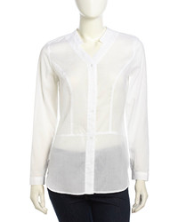 Laundry by Shelli Segal Long Sleeve Lightweight Voile Blouse Optic White