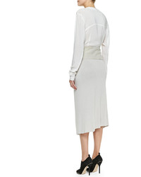 Donna Karan Long Sleeve V Neck Blouse White